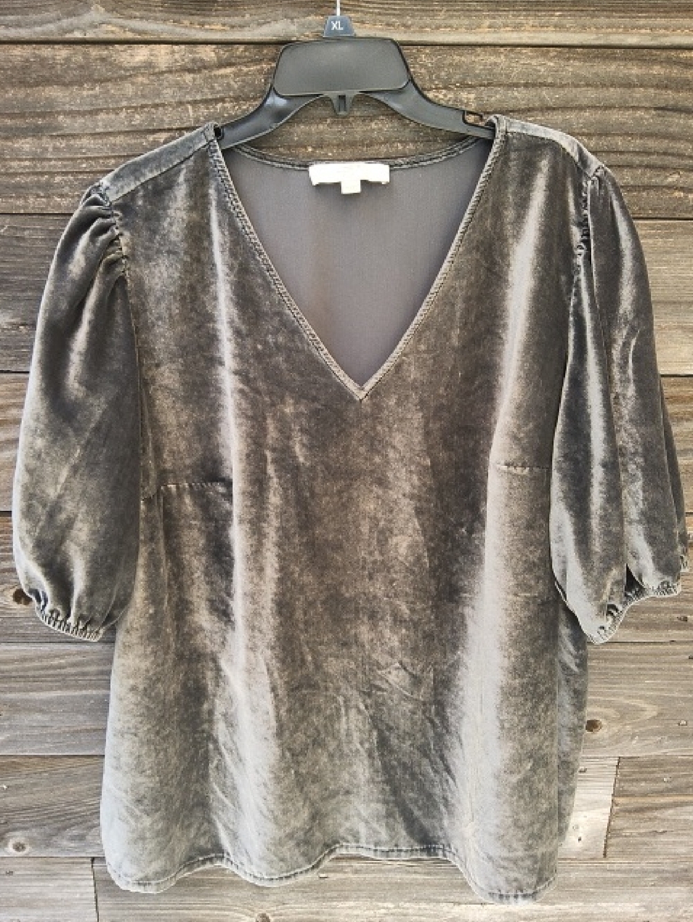 LOFT Plus Velvet V-Neck Puff Sleeve Top Dark Green Size 20